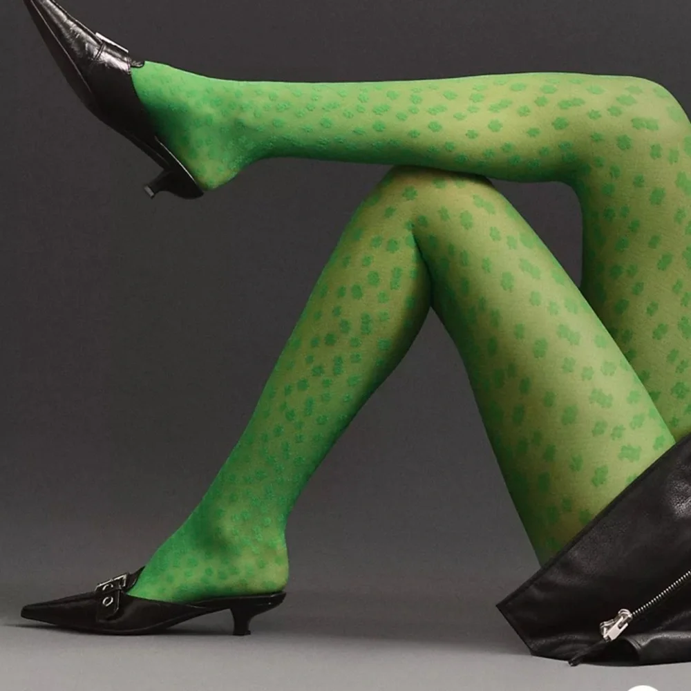 Anthropologie daisy lace green tights size medium new unworn